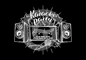 Karaoke party design. Music event background. Illustration in retro style