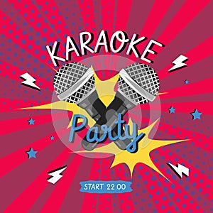 Karaoke party invitation flyer template in pop art style.