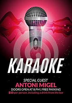 Karaoke party invitation poster design template. Karaoke night flyer design. Music voice concert