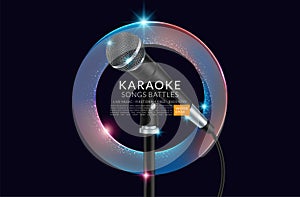 Karaoke party invitation poster design template. Karaoke night flyer design. Music voice concert. Vector illustration