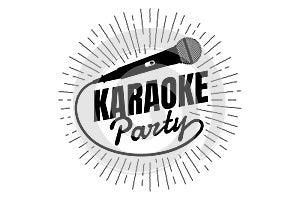 Karaoke party night live show open mike sign. Classic performer microphone with line rays. Vector mic music nightlife