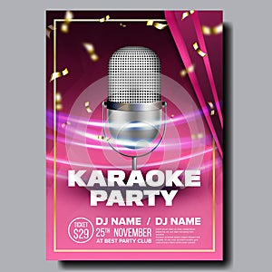 Karaoke Poster Vector. Dance Event. Karaoke Vintage Studio. Musical Record. Old Bar. Star Show. Modern Sound. Creative