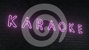 KARAOKE - realistic neon sign on dark brick wall background. 3d rendering