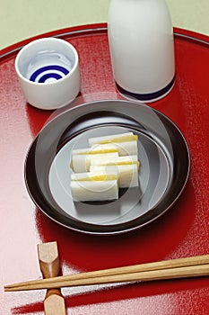 Karasumi daikon, bottarga radish, appetizer for japanese rice wine