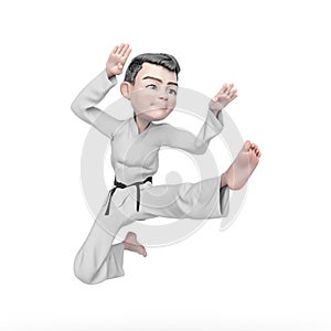 Karate boy cartoon is doing a jump attack
