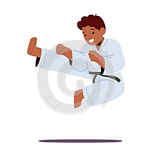 Karate Boy Mastering Martial Arts. Little Kid Displaying Discipline, Focus, And Strength While Learning Self-defense