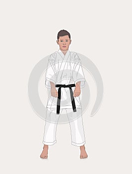 Karate boy wearing kimono and karate training