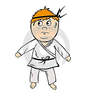 Karate cartoon kid red head with black belt