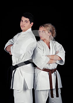 Karate Couple Wearing Kimonos Standing Together