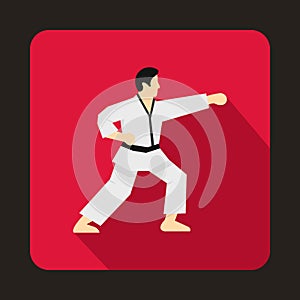 Karate fighter icon, flat style