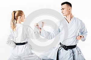 karate fighters showing block with hands