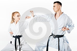 karate fighters training block isolated