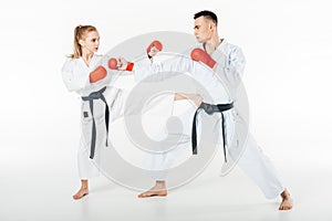 karate fighters training isolated