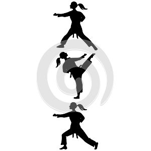 Karate girls. Fighter girls silhouette