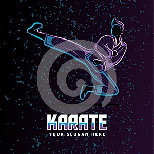 Karate kick in the air neon line art style perfect for poster, banner, landing page, tshirt, and other merchandise