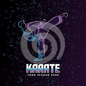 Karate kick neon line art style perfect for poster, banner, landing page, tshirt, and other merchandise