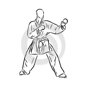 Karate kick technique sketch illustration. Asian martial art sport hand drawn design