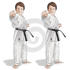 Karate kid hand drawn watercolor