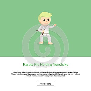 The karate kid holding a nunchaku