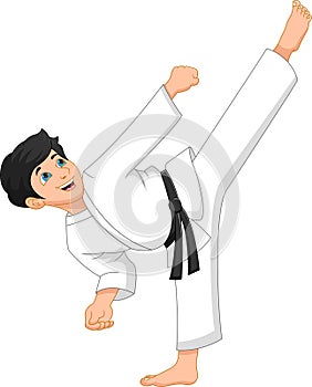 Karate kid kick pose on white background