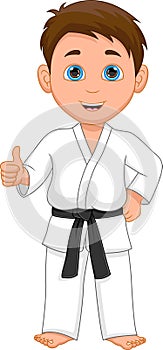 Karate kid thumbs up on white background