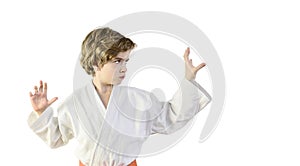 Karate kid in a white kimono