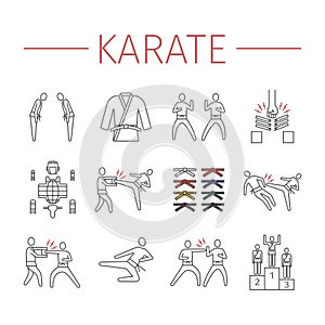 Karate line icons set. Vector sports signs.