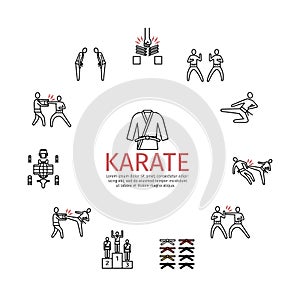 Karate line icons set. Vector sports signs.