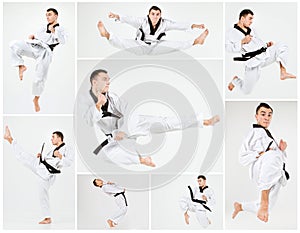 The karate man with black belt training karate
