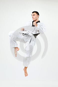 The karate man with black belt