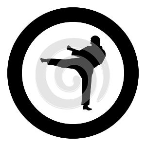 Karate man icon black color in circle