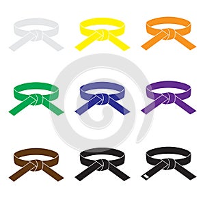 Karate martial arts color belts icons set eps10