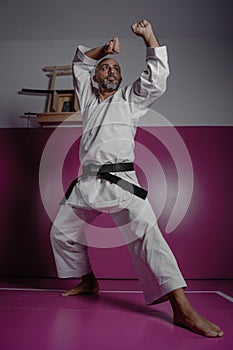 Karate master in defensive position
