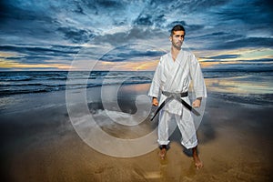 Karate master with dramatic sky