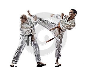 Karate men teenager student fighters fighting