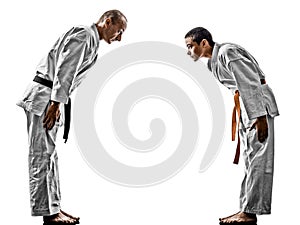 Karate men teenager student fighters fighting
