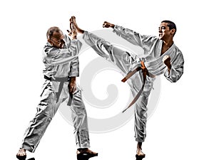 Karate men teenager student fighters fighting