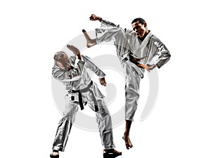 Karate men teenager student fighters fighting