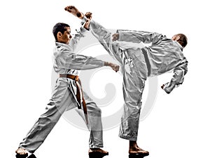 Karate men teenager student fighters fighting