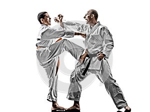 Karate men teenager student fighters fighting