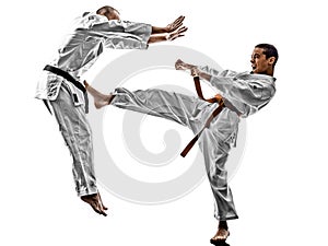 Karate men teenager student fighters fighting