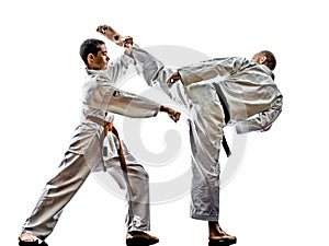 Karate men teenager student fighters fighting