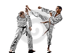 Karate men teenager student fighters fighting