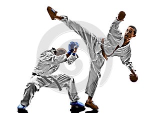 Karate men teenager student fighters fighting protections photo