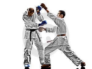 Karate men teenager student fighting protections