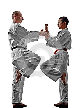 Karate men teenager student teacher teaching