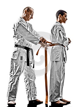 Karate men teenager student teacher teaching