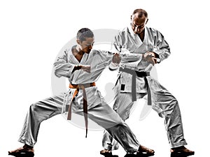 Karate men teenager student teacher teaching