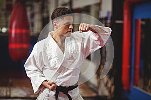 Karate player performing karate stance