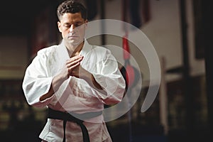 Karate player performing karate stance